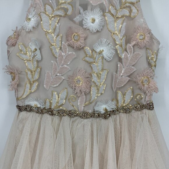 Rare Editions Big Girls Dress Size 12 Sequin Embroidered Rhinestone Belted Mesh - Picture 6 of 13